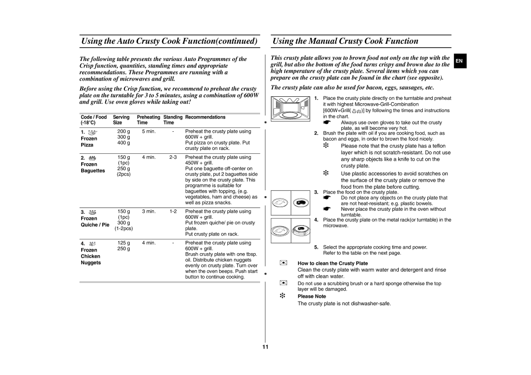 Samsung GE87K-S/BAL manual Using the Manual Crusty Cook Function 