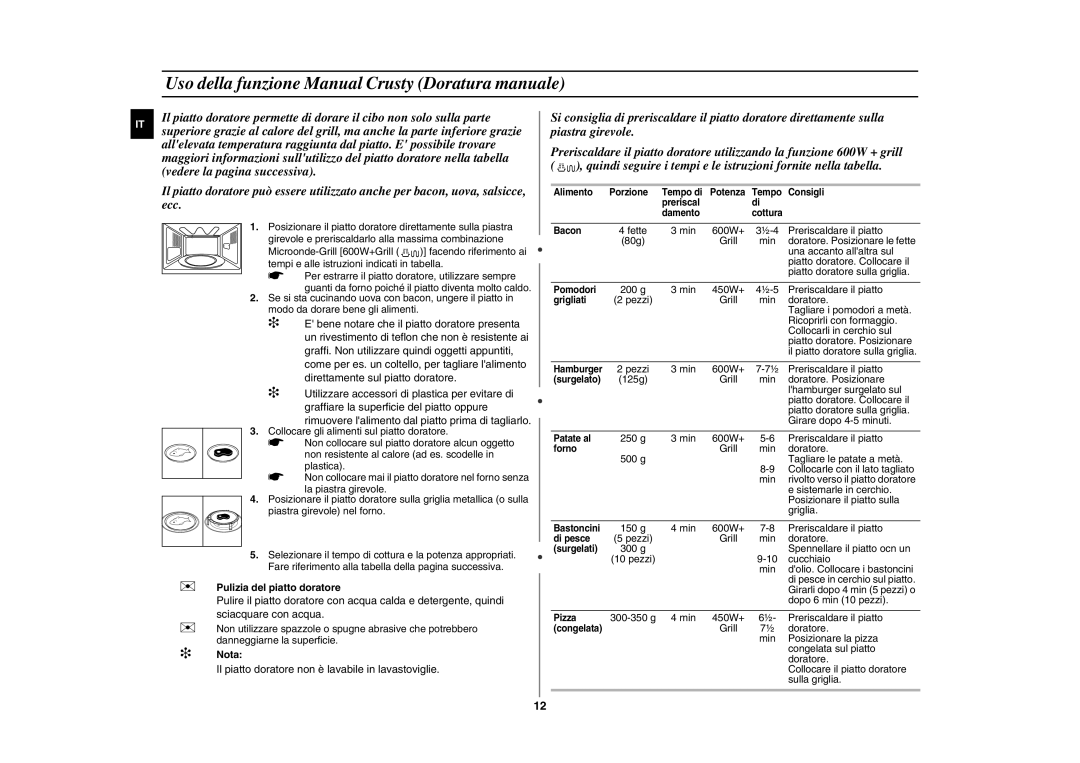 Samsung GE87K-S/XET Uso della funzione Manual Crusty Doratura manuale 