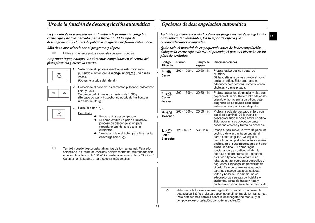 Samsung GE87KST/XEC manual Opciones de descongelación automática 