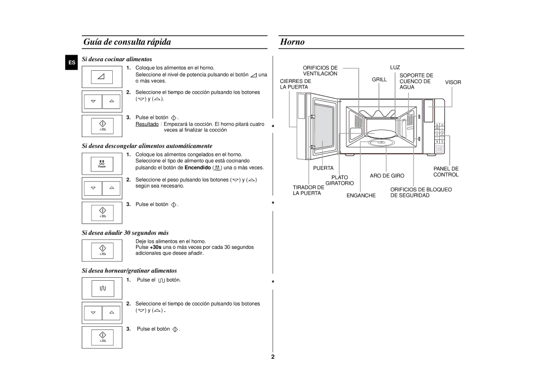 Samsung GE87KST/XEC manual Guía de consulta rápida, Horno 