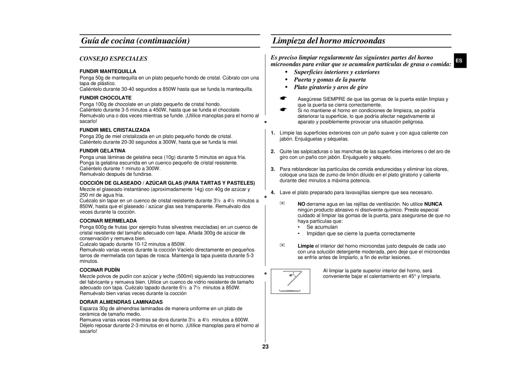 Samsung GE87KST/XEC manual Limpieza del horno microondas, Consejo Especiales 