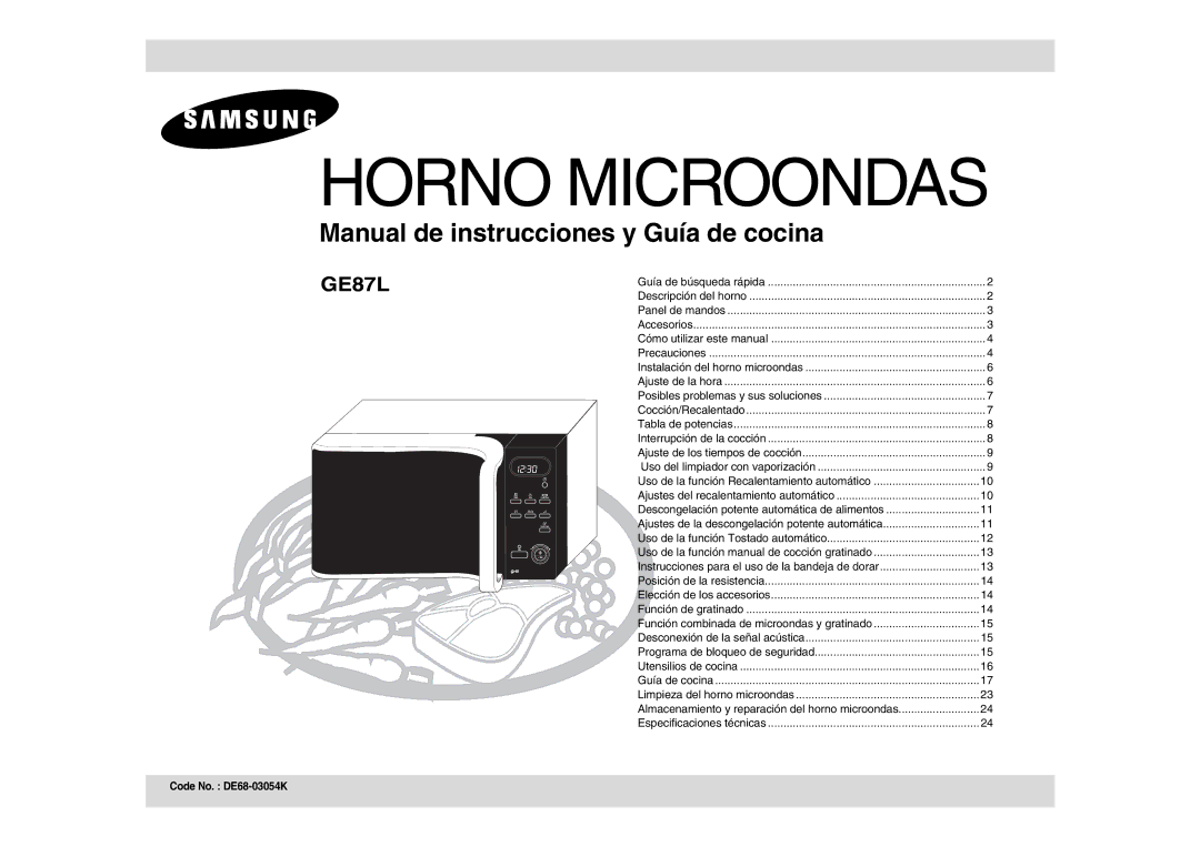 Samsung GE87L-BS/XEC manual Horno Microondas 