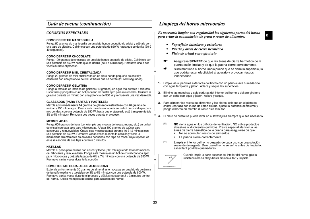 Samsung GE87L-BS/XEC manual Limpieza del horno microondas, Consejos Especiales 