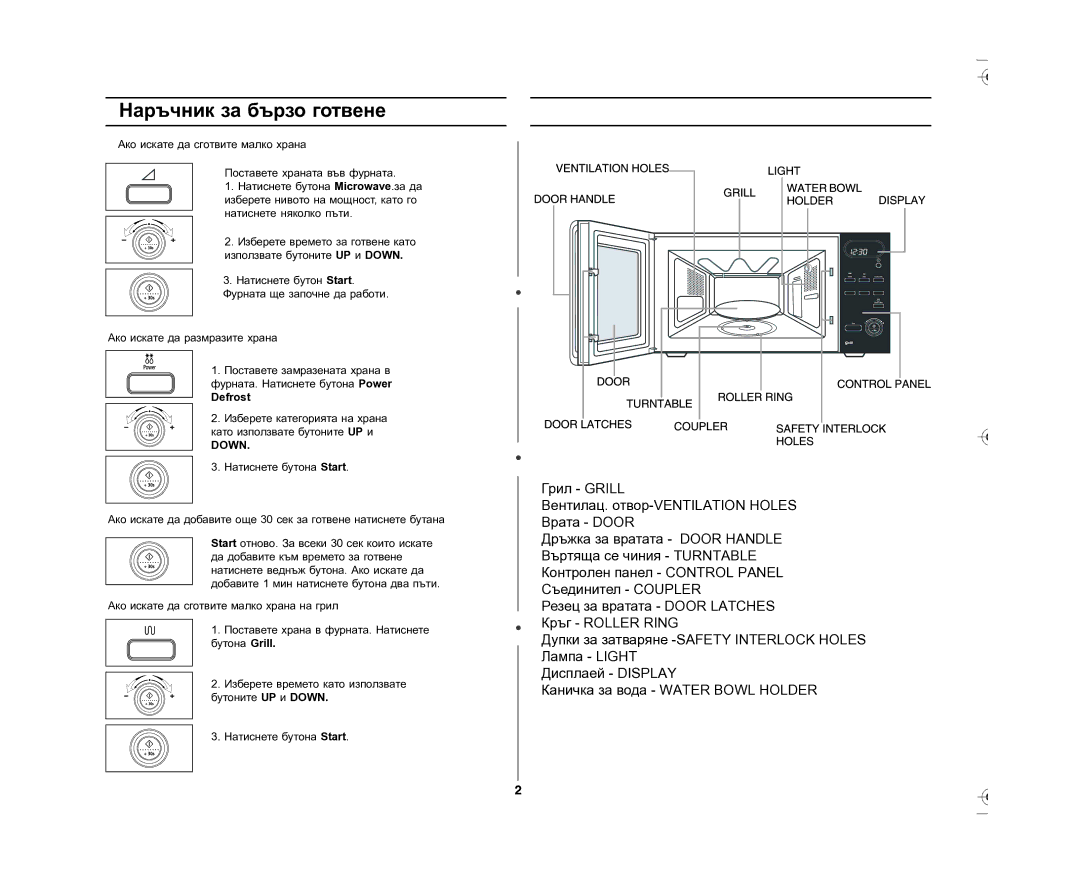 Samsung GE87L-S/BOL manual Наръчник за бързо готвене, Натиснете няколко пъти, Defrost 