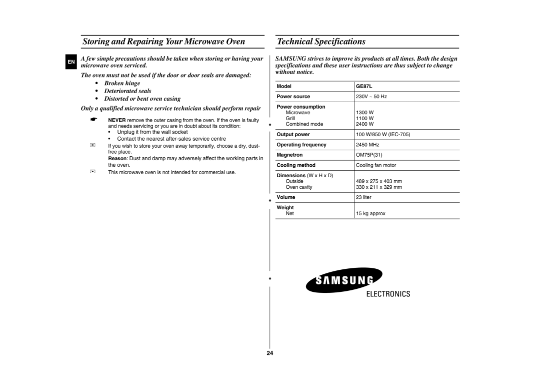 Samsung GE87L-S/BOL manual 