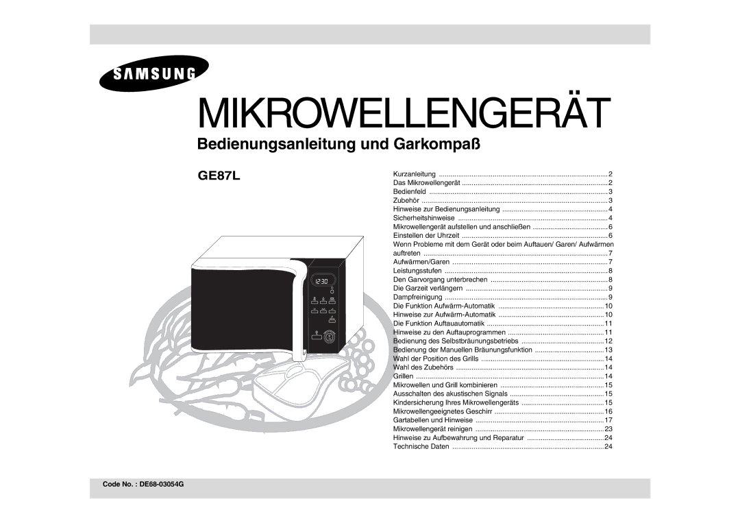 Samsung GE87L-S/XEG manual Mikrowellengerät, Code No. DE68-03054G 