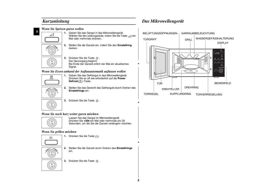 Samsung GE87L-S/XEG manual Kurzanleitung, Das Mikrowellengerät, Einstellrings ein 