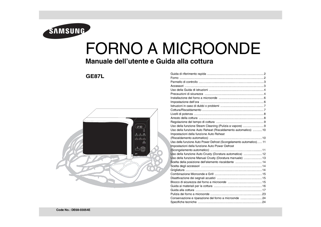 Samsung GE87L-BS/XET manual Impostazioni della funzione Auto Reheat, Impostazioni della funzione Auto Power Defrost 