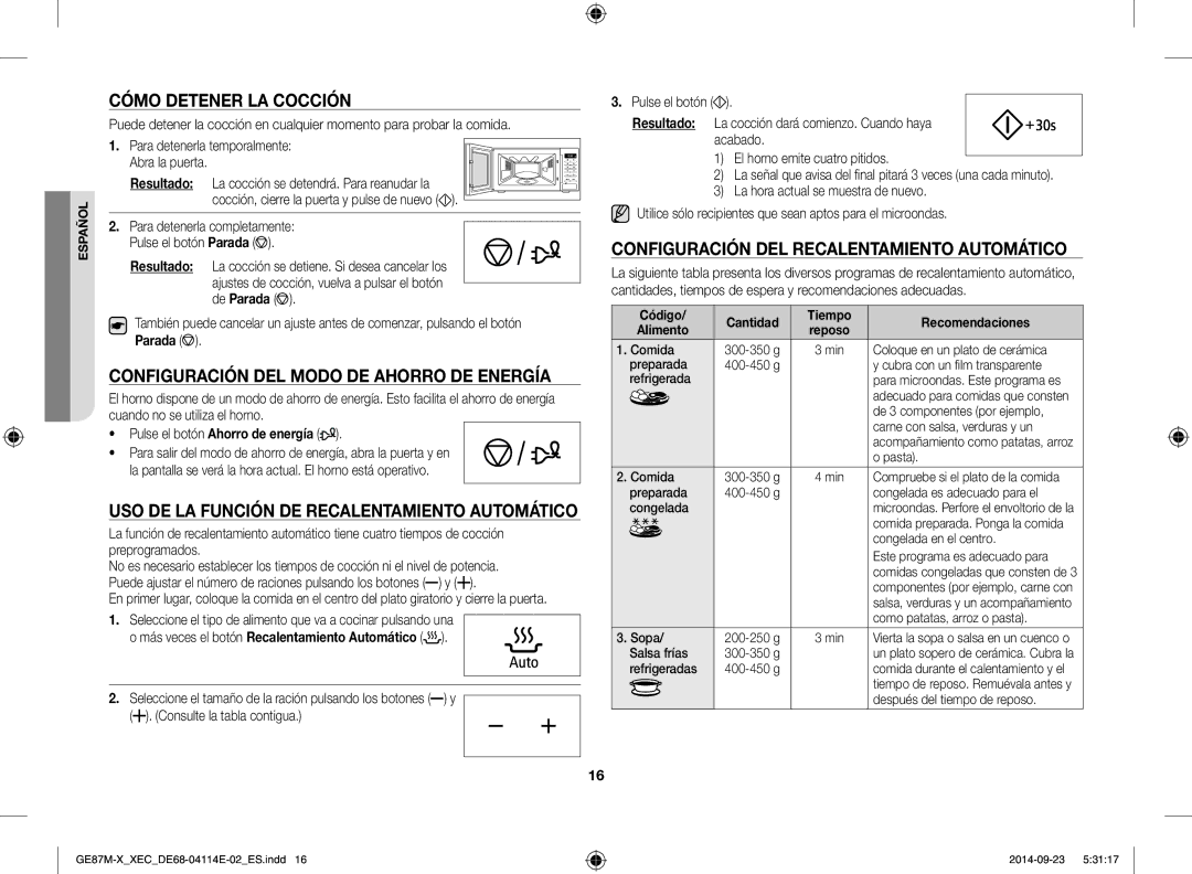 Samsung GE87M-X/XEC manual Cómo detener la cocción, Configuración del modo de ahorro de energía 