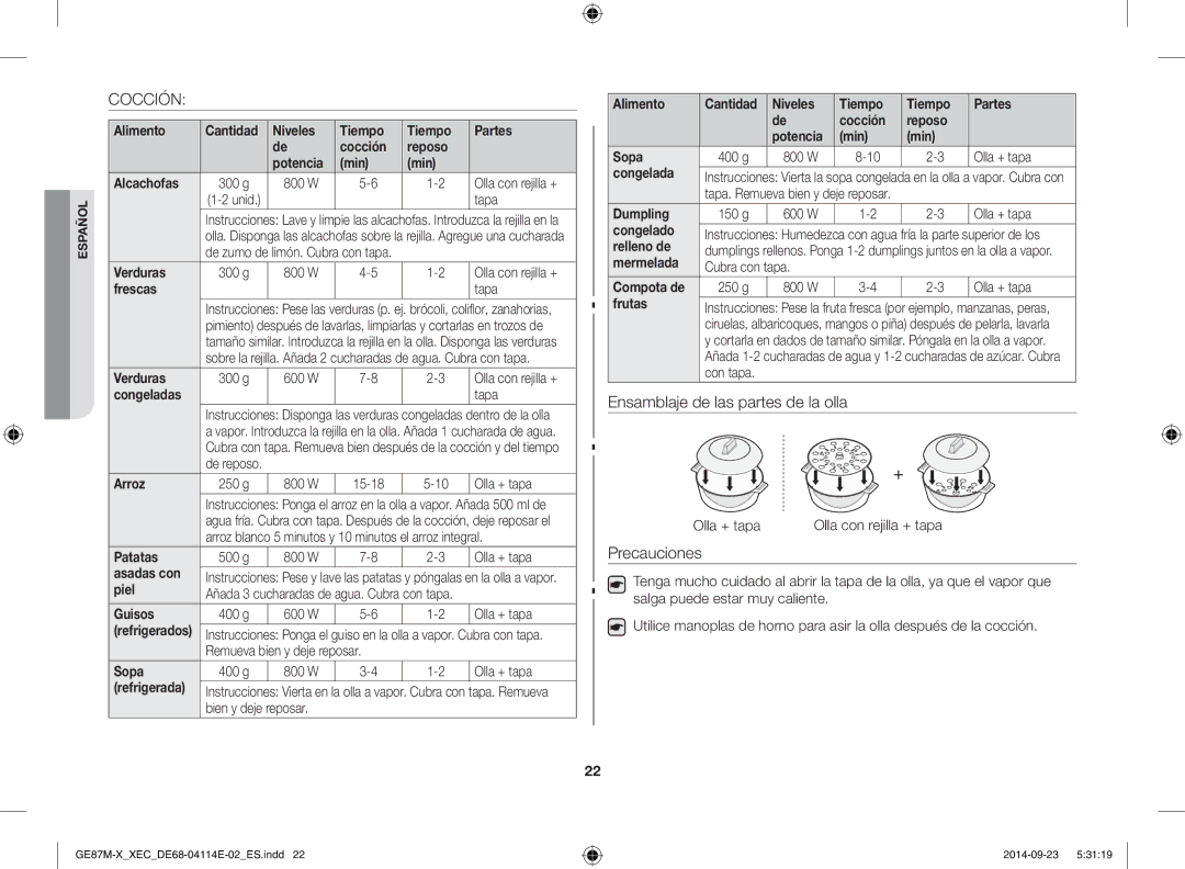 Samsung GE87M-X/XEC manual Cocción 