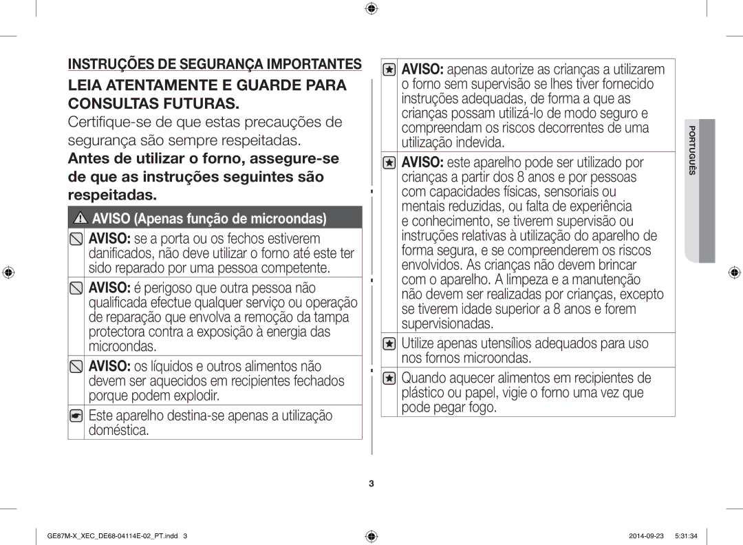 Samsung GE87M-X/XEC manual Leia Atentamente E Guarde Para Consultas Futuras 