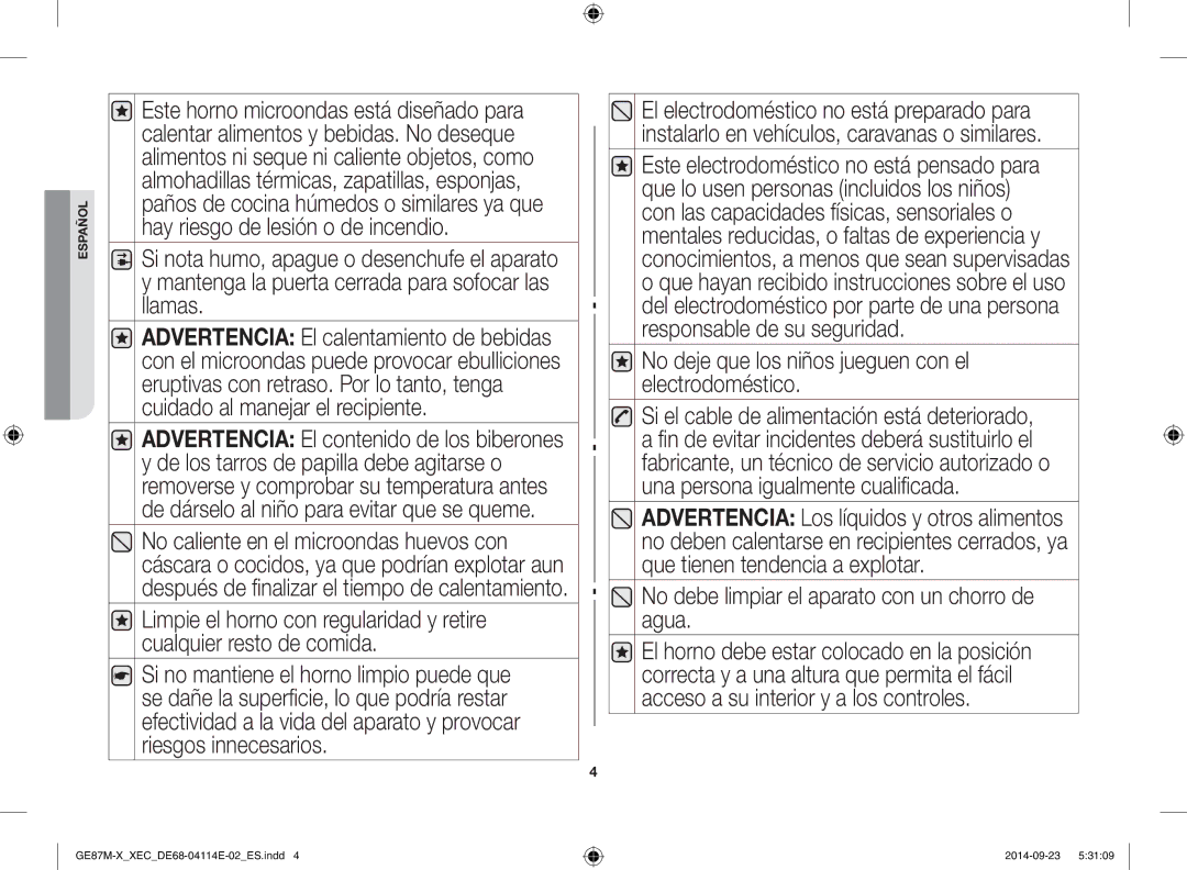 Samsung GE87M-X/XEC manual No deje que los niños jueguen con el electrodoméstico 