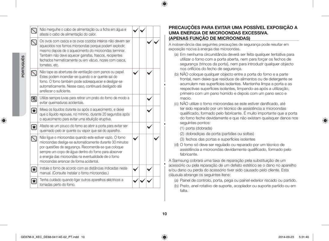 Samsung GE87M-X/XEC manual Português 