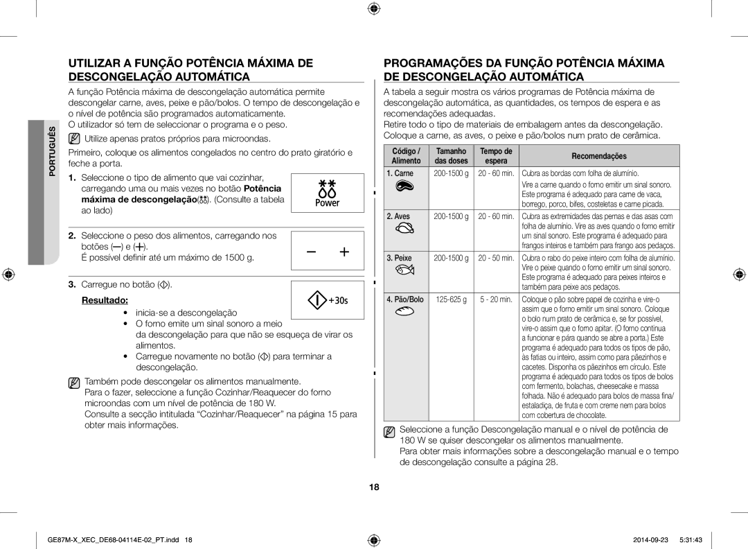 Samsung GE87M-X/XEC manual Código Tamanho, Peixe, Também para peixe aos pedaços, Com cobertura de chocolate 