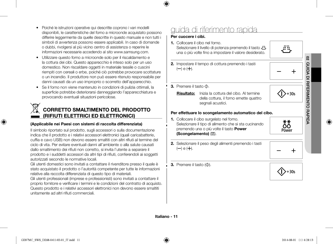 Samsung GE87MC/SWS manual Guida di riferimento rapida, Applicabile nei Paesi con sistemi di raccolta differenziata 