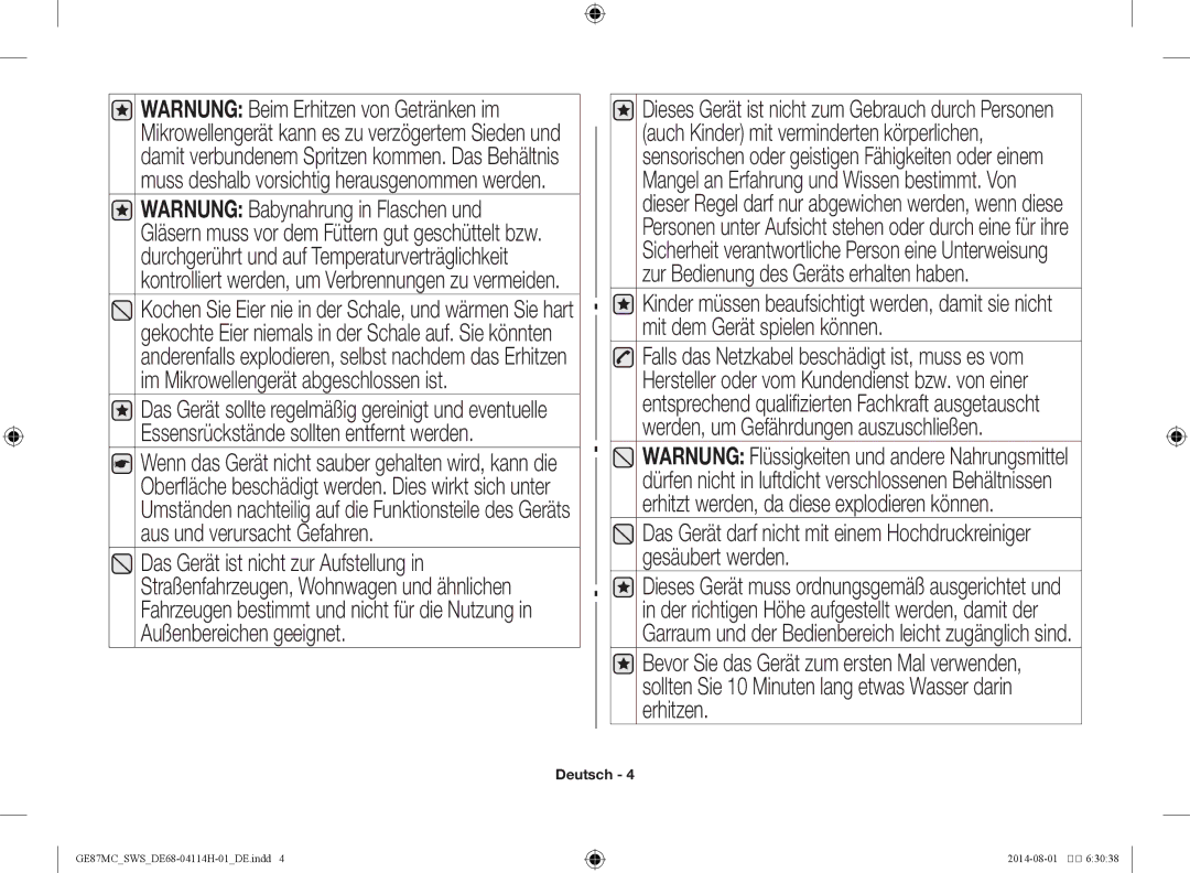 Samsung GE87MC/SWS manual Deutsch 