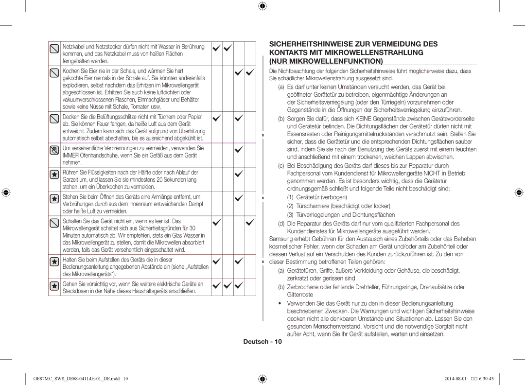 Samsung GE87MC/SWS manual Deutsch 