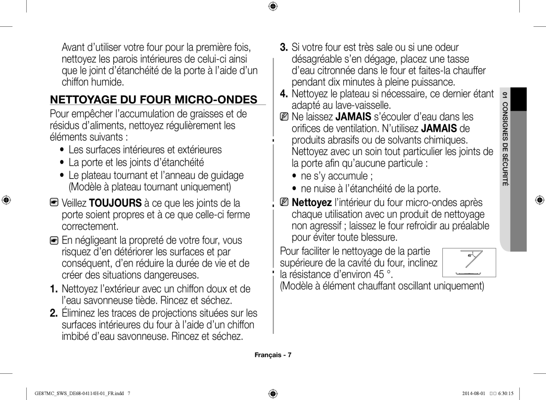 Samsung GE87MC/SWS manual Nettoyage du four micro-ondes, Adapté au lave-vaisselle 