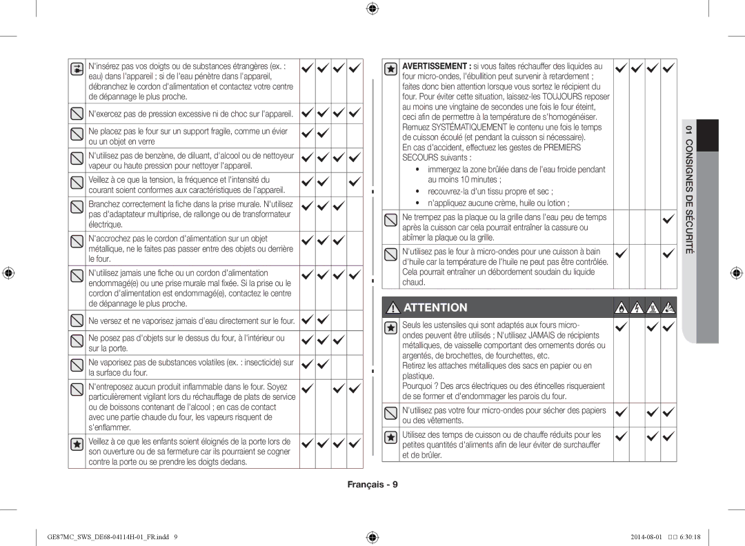 Samsung GE87MC/SWS manual Nexercez pas de pression excessive ni de choc sur lappareil 