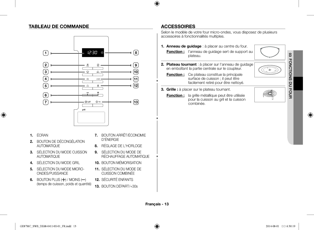 Samsung GE87MC/SWS manual Accessoires, Bouton DÉPART/+30s 