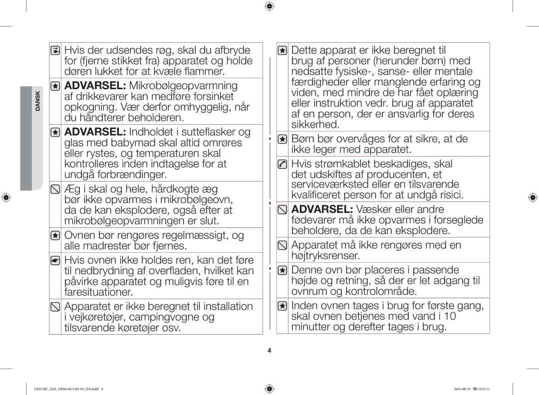 Samsung GE87MC/XEE manual Dansk 