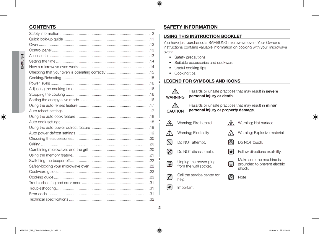 Samsung GE87MC/XEE manual Contents, Safety Information 