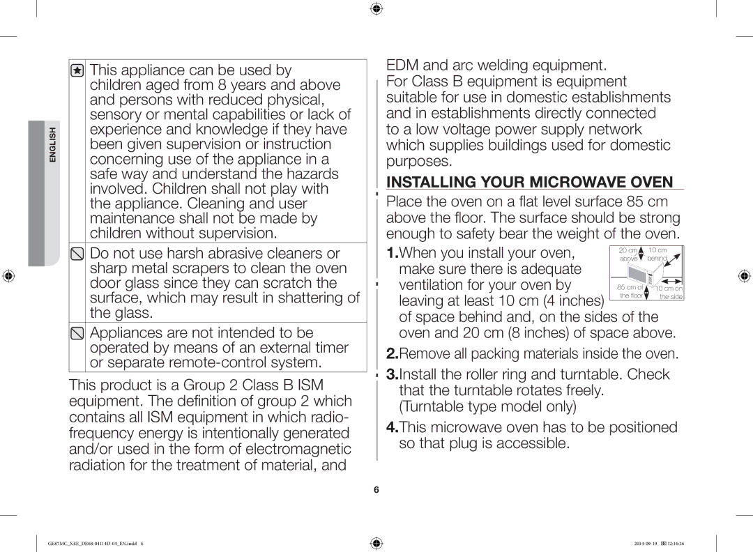 Samsung GE87MC/XEE manual Installing Your Microwave Oven 