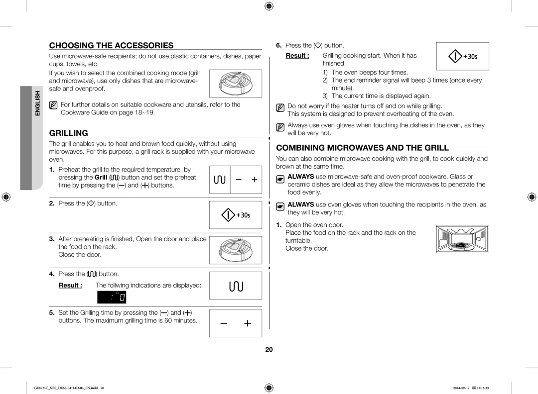 Samsung GE87MC/XEE manual Choosing the Accessories, Combining Microwaves and the Grill, Cookware Guide on page 18~19 