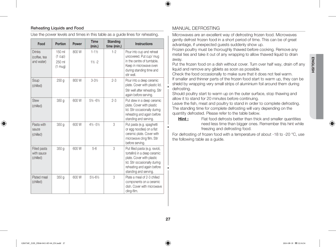 Samsung GE87MC/XEE manual Manual Defrosting 