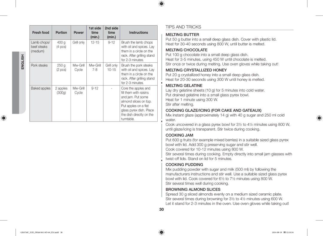 Samsung GE87MC/XEE manual Tips and Tricks, Stir several times well during cooking 