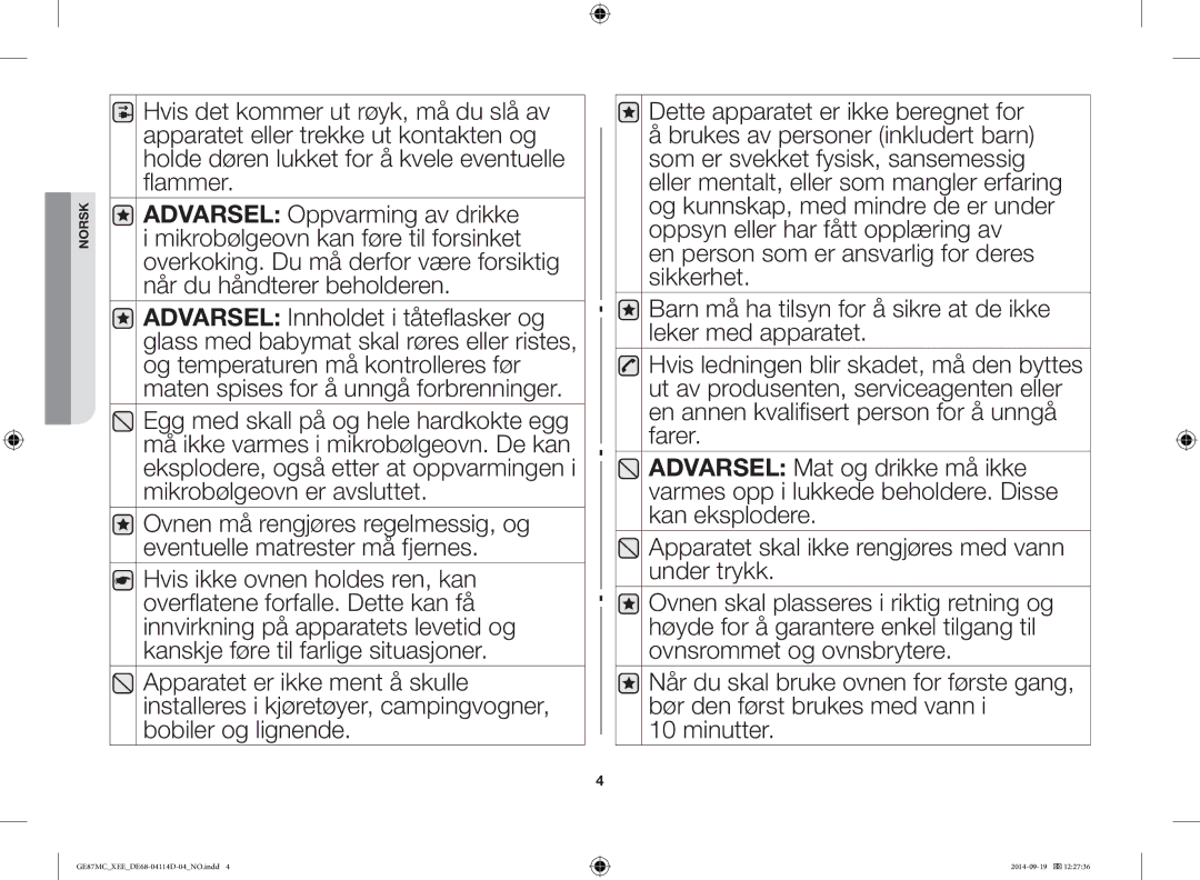 Samsung GE87MC/XEE manual Norsk 