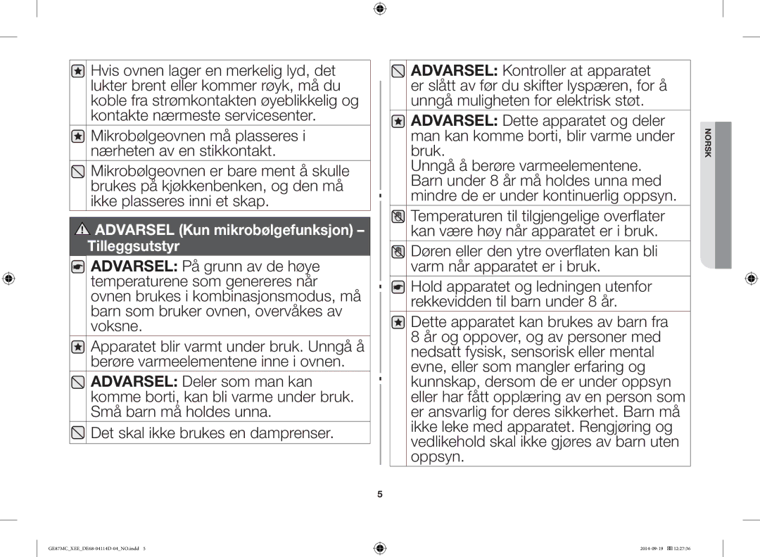 Samsung GE87MC/XEE manual Norsk 