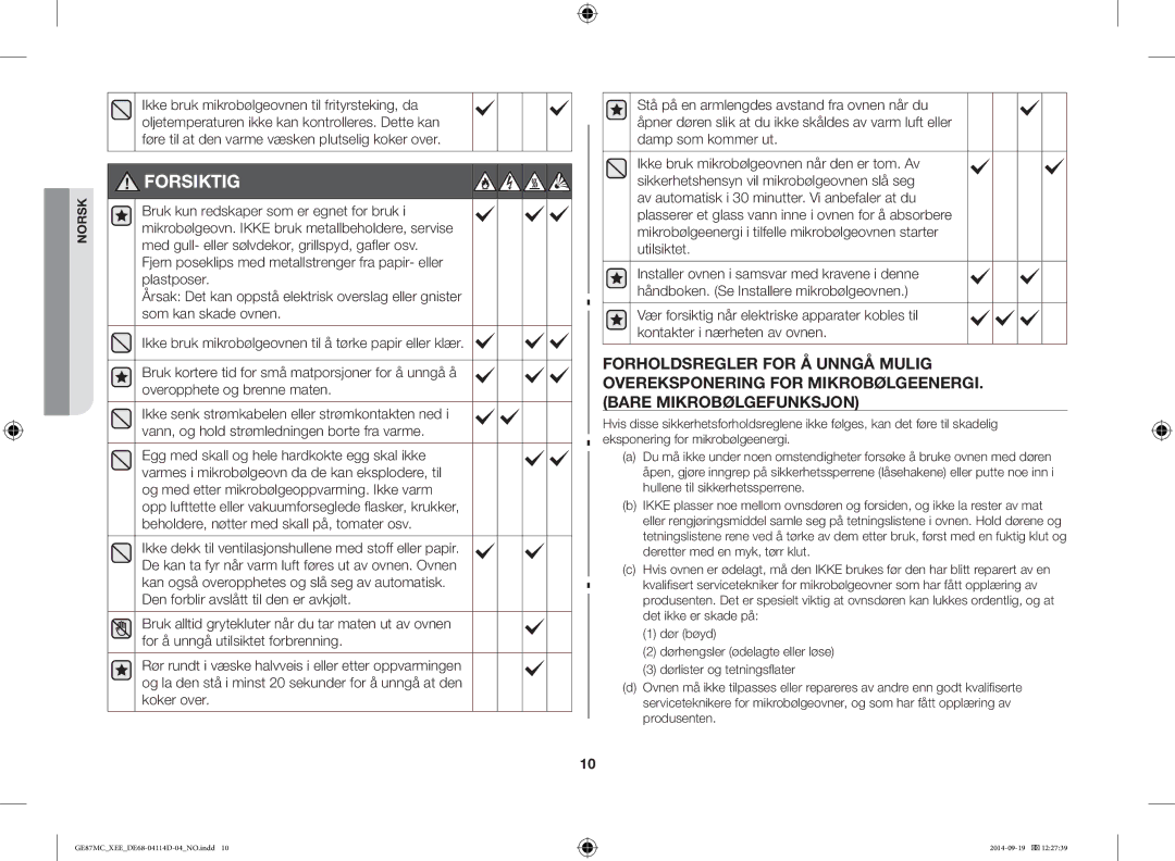 Samsung GE87MC/XEE manual Forsiktig 