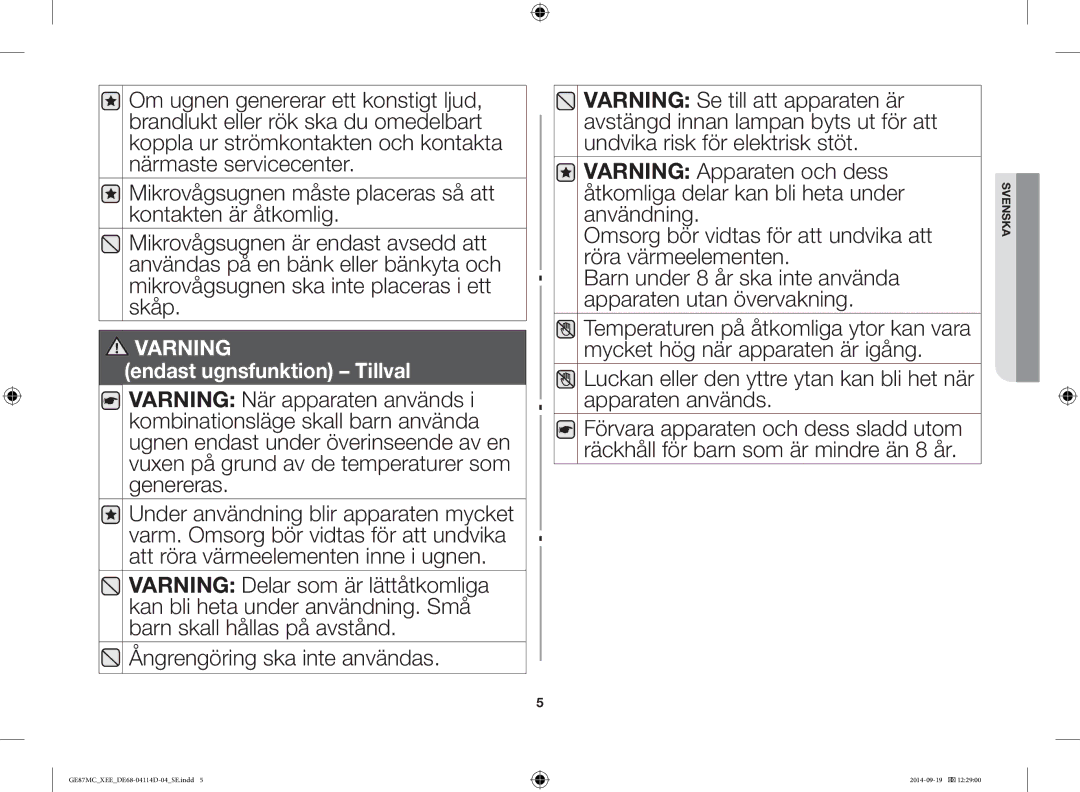 Samsung GE87MC/XEE manual Varning 