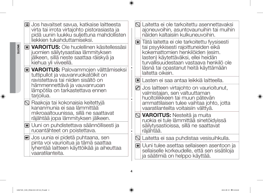 Samsung GE87MC/XEE manual Suomi 