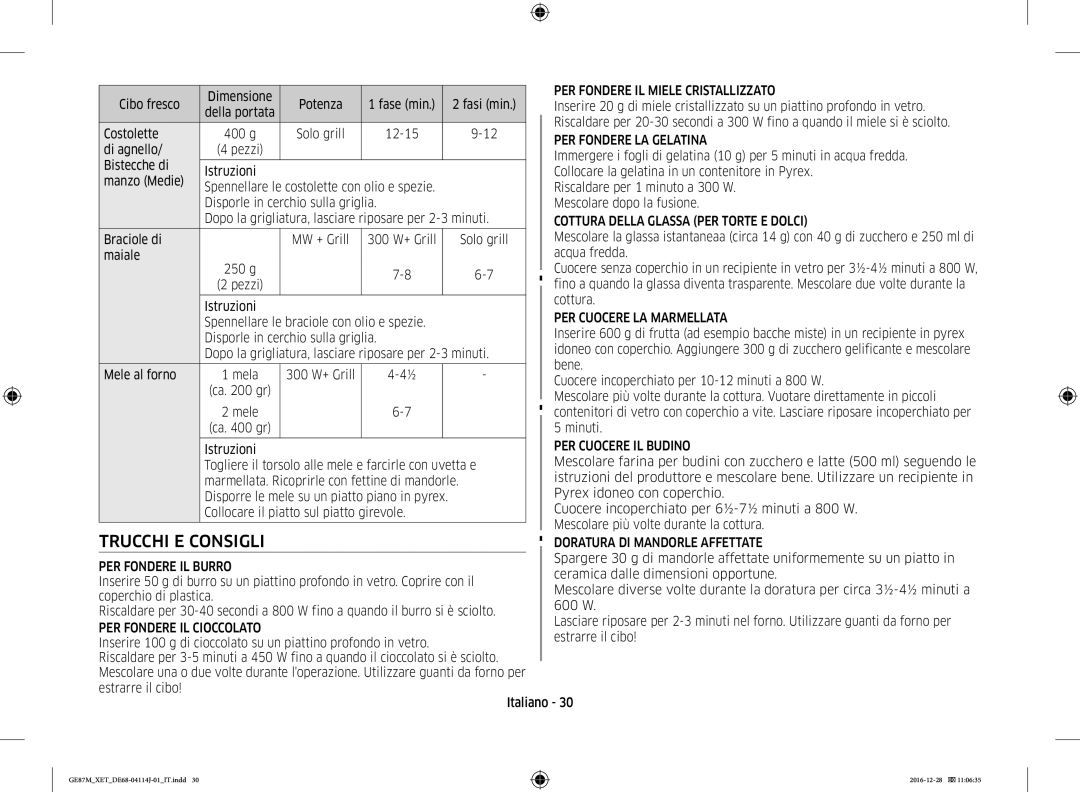 Samsung GE87M/XET manual Trucchi E Consigli 