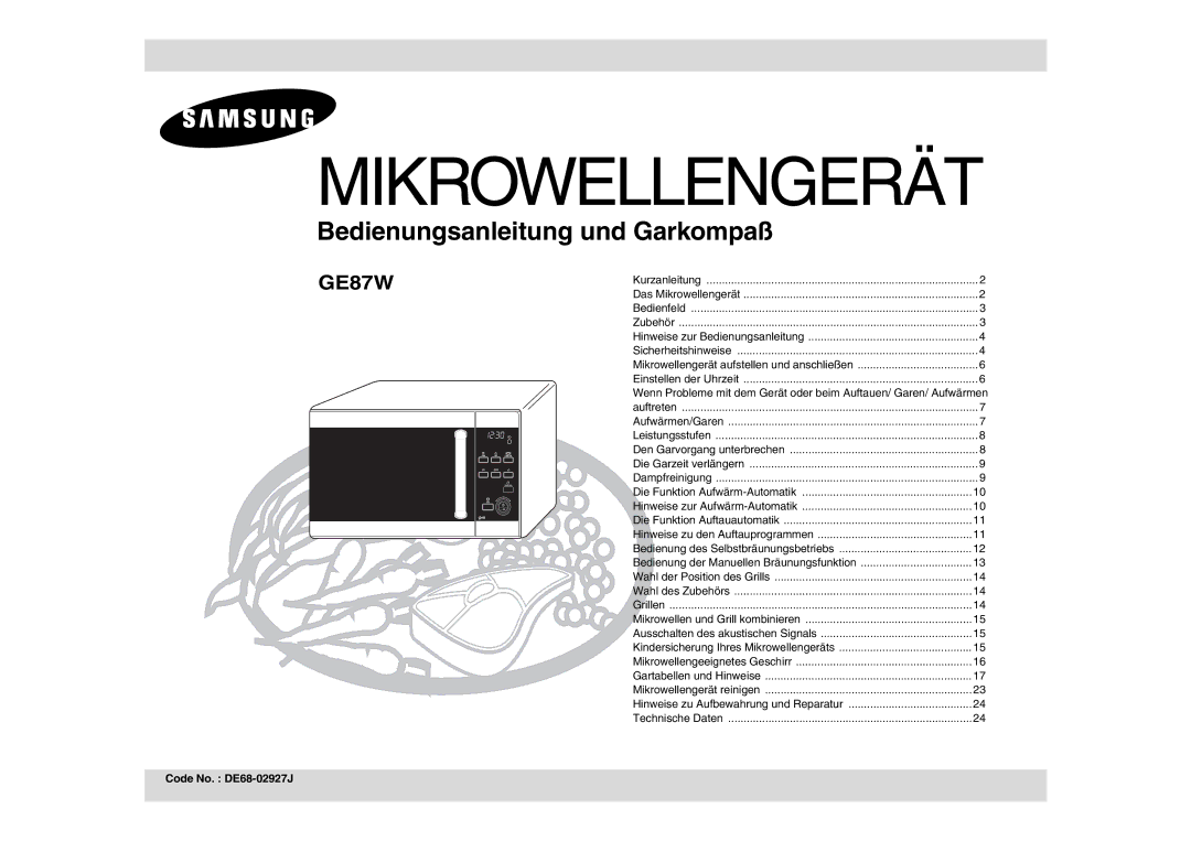 Samsung GE87W-S/XEG manual Mikrowellengerät, Code No. DE68-02927J 