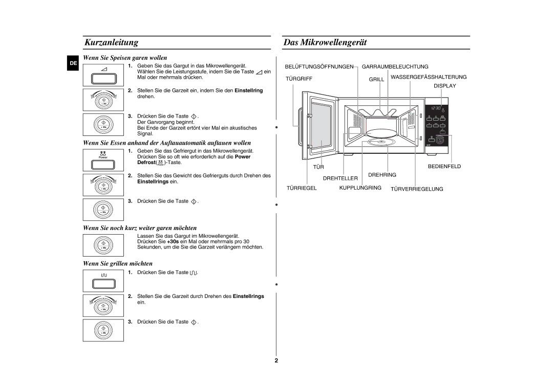 Samsung GE87W-S/XEG manual Kurzanleitung, Das Mikrowellengerät, Einstellrings ein 