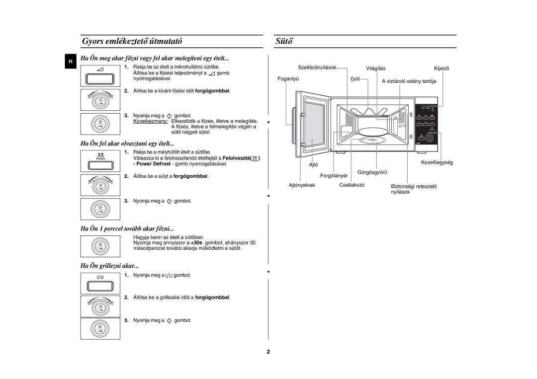 Samsung GE87W-S/XEH, GE87W/XEH manual Gyors emlékeztető útmutató, Sütő 