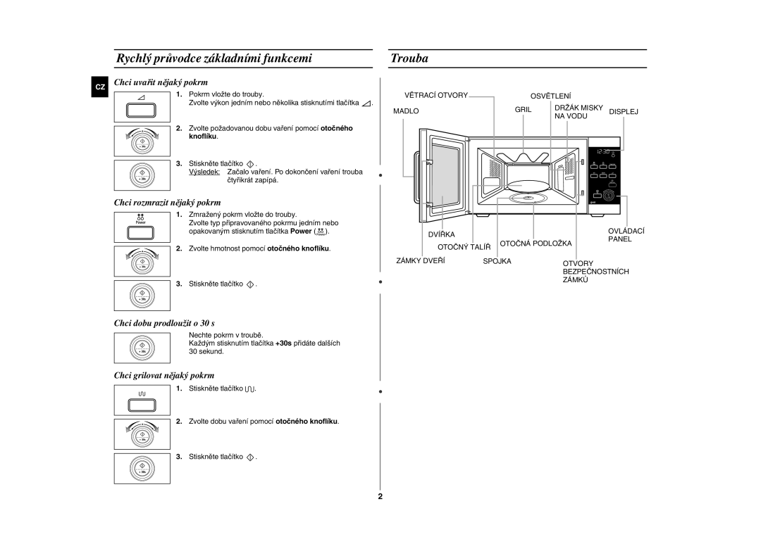 Samsung GE87W-S/XEH manual Rychlý průvodce základními funkcemi, Trouba 