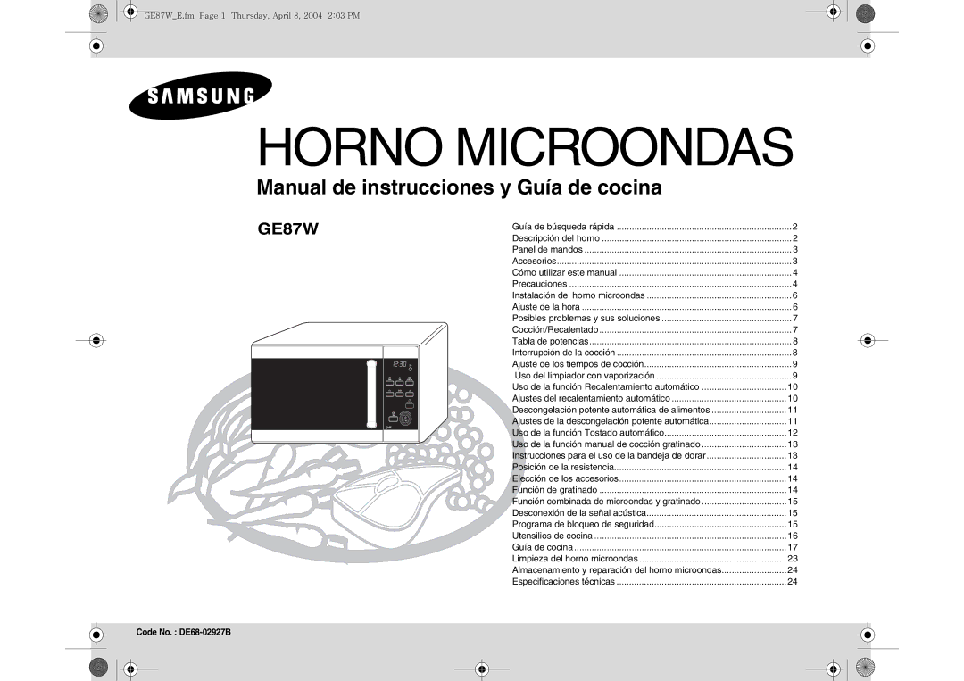 Samsung GE87W-S/XEC, GE87W/XEC manual Horno Microondas 