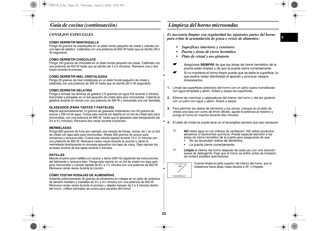 Samsung GE87W-S/XEC, GE87W/XEC manual Limpieza del horno microondas, Consejos Especiales 