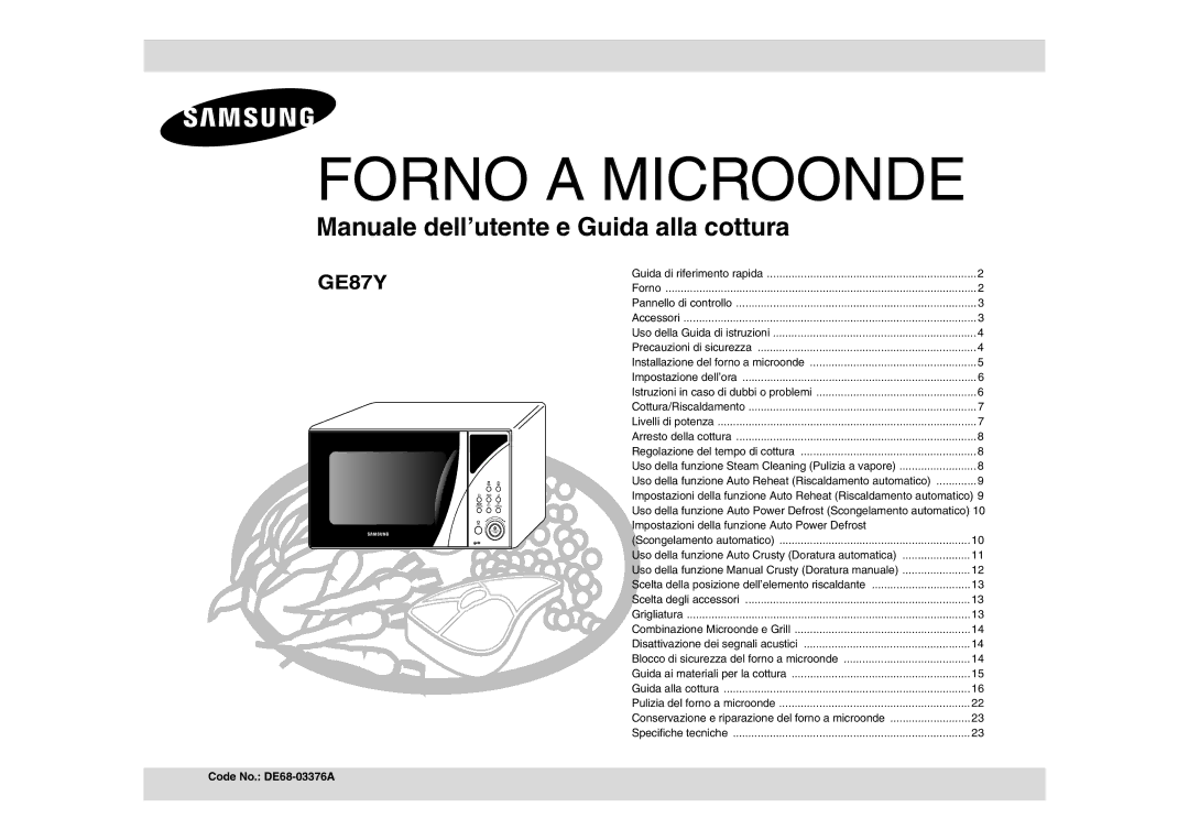 Samsung GE87Y/XET, GE87Y-S/XET manual Impostazioni della funzione Auto Power Defrost, Code No. DE68-03376A 