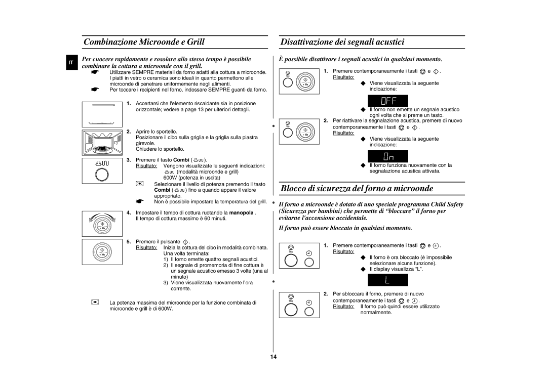 Samsung GE87Y-S/XET, GE87Y/XET manual Blocco di sicurezza del forno a microonde 