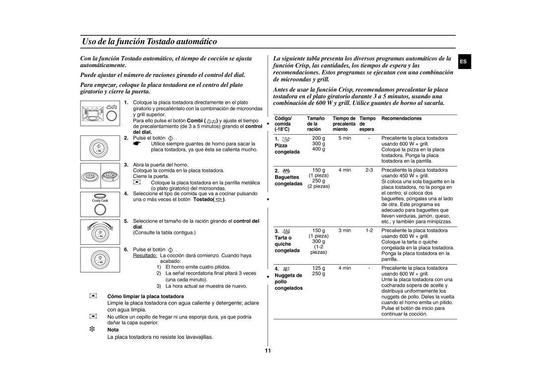 Samsung GE87Y/XEC manual Uso de la función Tostado automático 