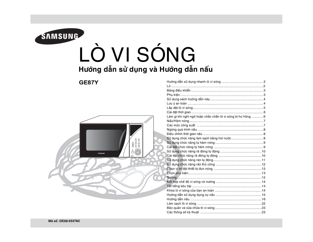 Samsung GE87Y/XSV manual Maõ soá DE68-03376C, Choïn phuï kieän Nöôùngï 