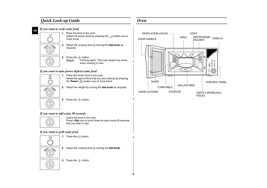 Samsung GE87Y/XSV manual Quick Look-up Guide, Oven 