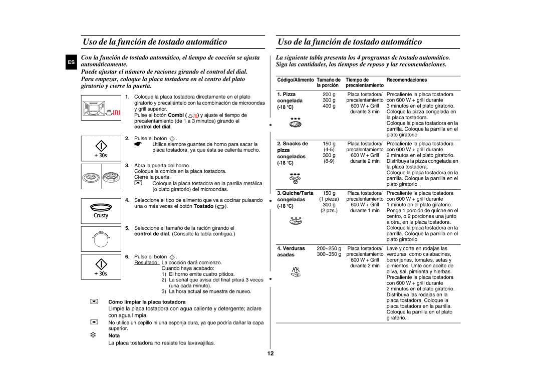 Samsung GE89APST-R/XEF, GE89APST-S/XEC manual Uso de la función de tostado automático 