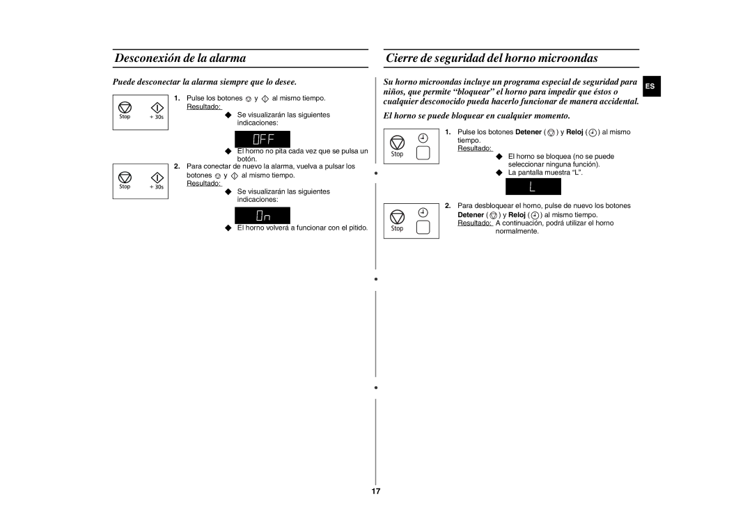 Samsung GE89APST-S/XEC, GE89APST-R/XEF manual Puede desconectar la alarma siempre que lo desee 