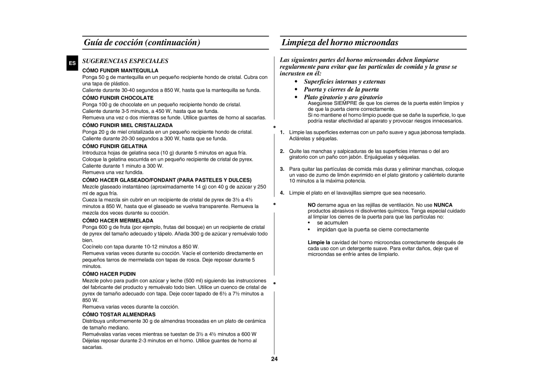 Samsung GE89APST-R/XEF, GE89APST-S/XEC manual Limpieza del horno microondas, ES Sugerencias Especiales 